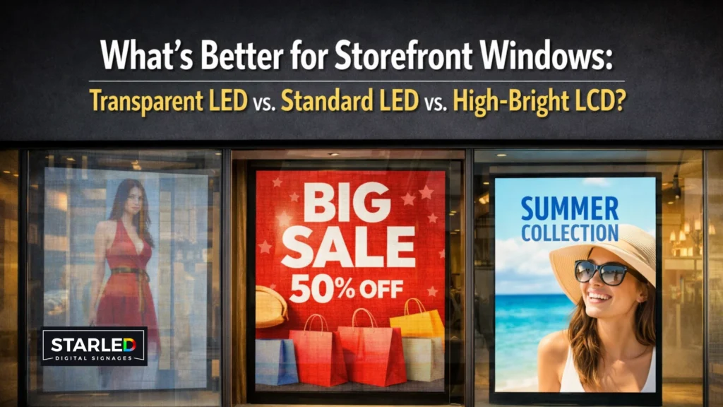 What’s Better for Storefront Windows: Transparent LED vs. Standard LED vs. High‑Bright LCD?