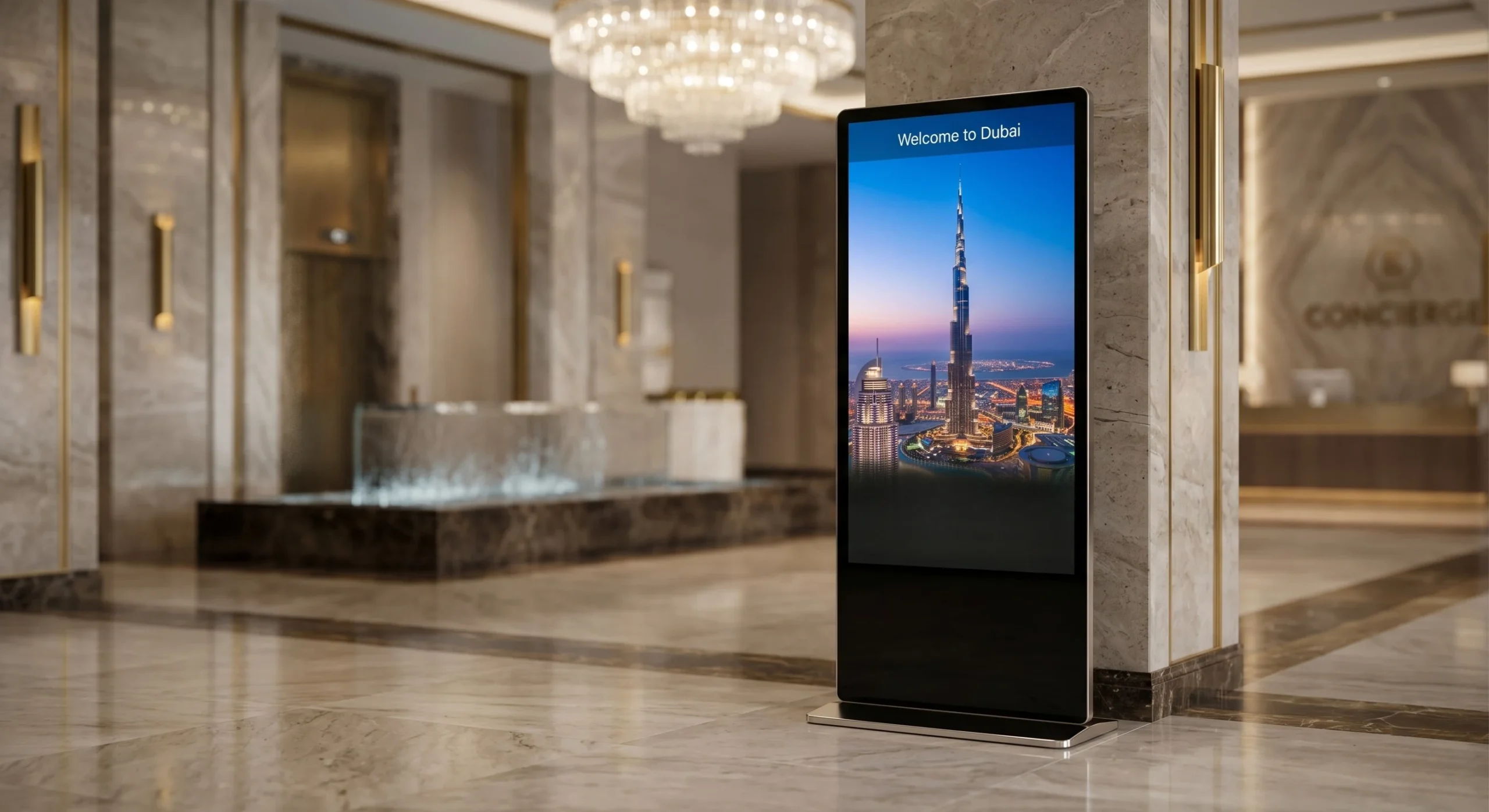 ST-Poster LED display in Dubai hotel lobby corridor welcome screen