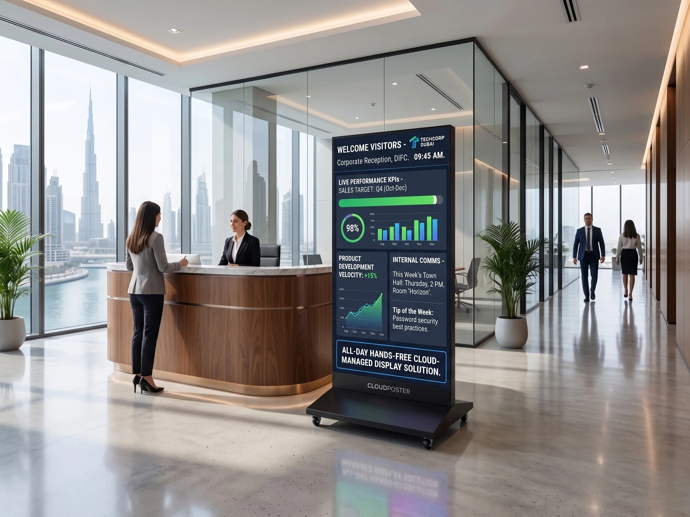 ST-Poster LED display in Dubai corporate office lobby reception